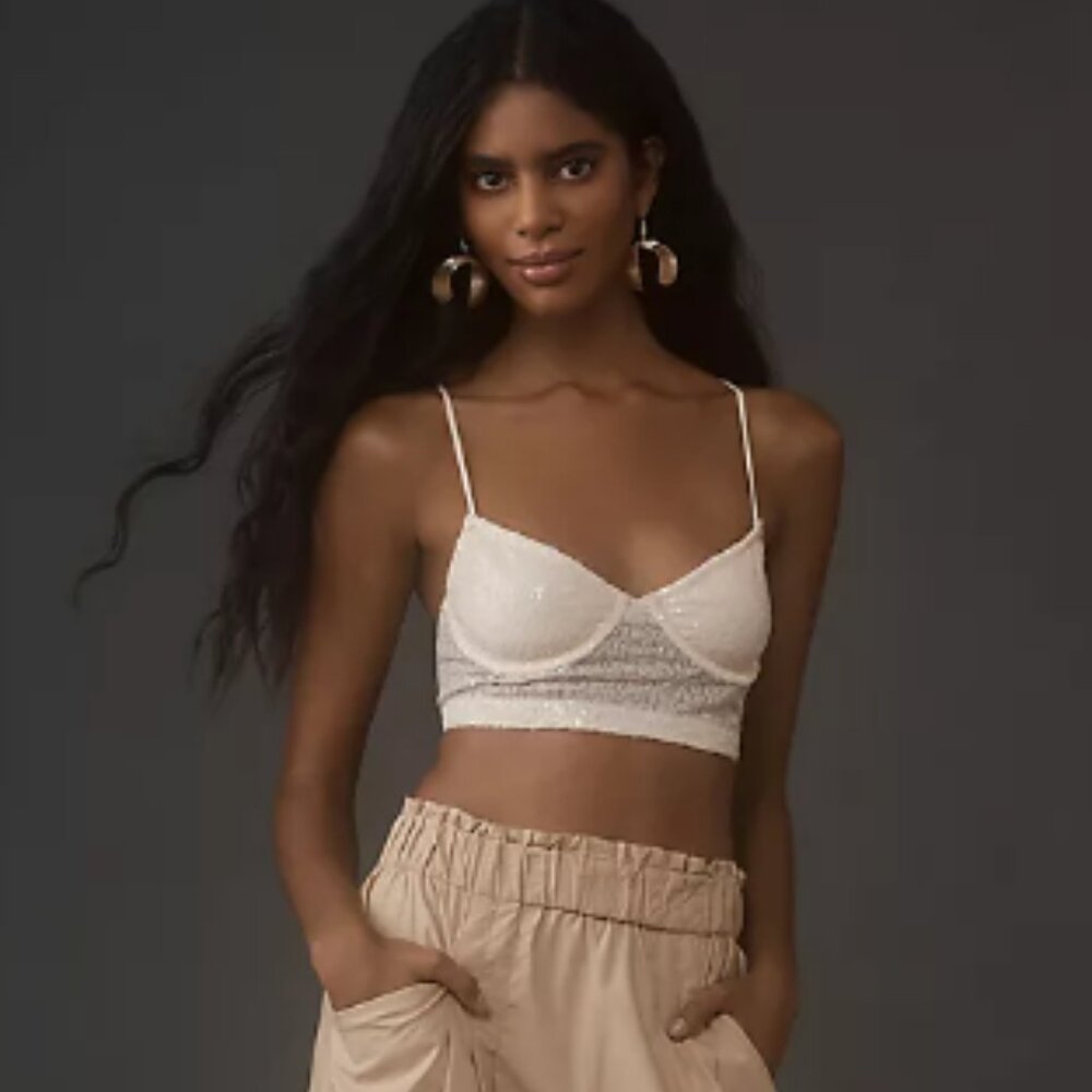 Brand New By Anthropologie Sequin Mesh Crop Top